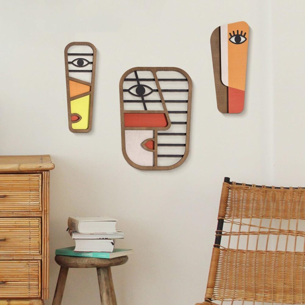 4136 Abstract Wood Picasso Wall Art Decor - Modern Minimalism Mask Home
